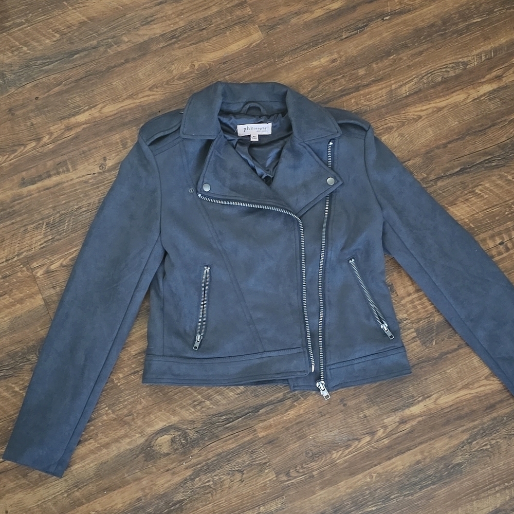 Philosophy Moto Jacket Faux Suede XS Gray Women's Zipper Pockets